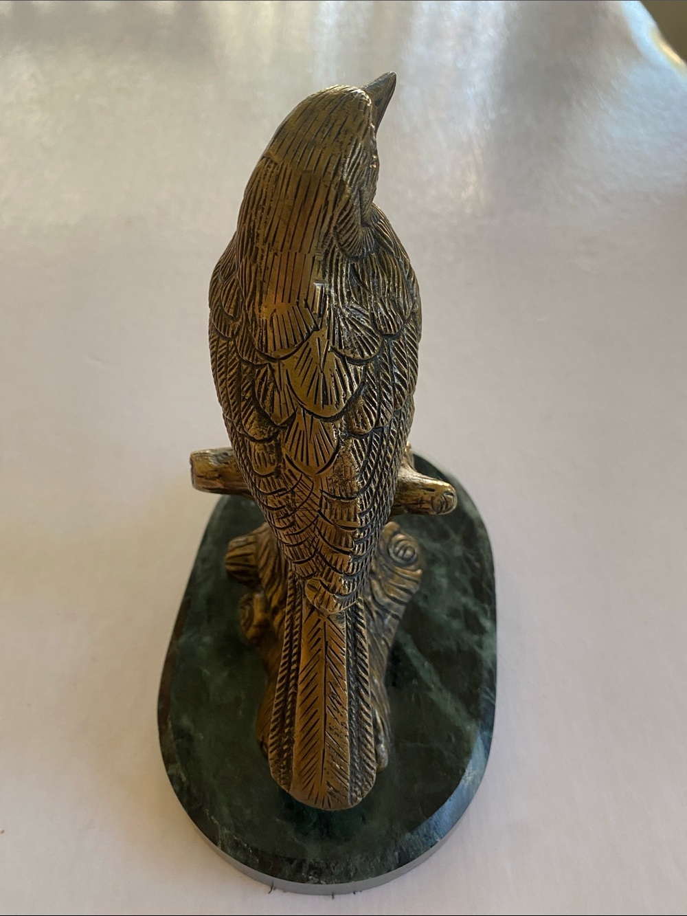 Vintage Solid Brass Bird Figurine on Green Marble Base